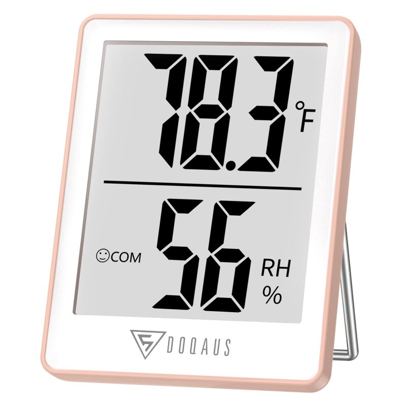 DOQAUS Indoor Thermometer for Home, Room Thermometer Humidity Meter with Temperature Humidity Sensor for Home, Bedroom, Baby Room, Office, Greenhouse, Cellar (Pink) - Image 1