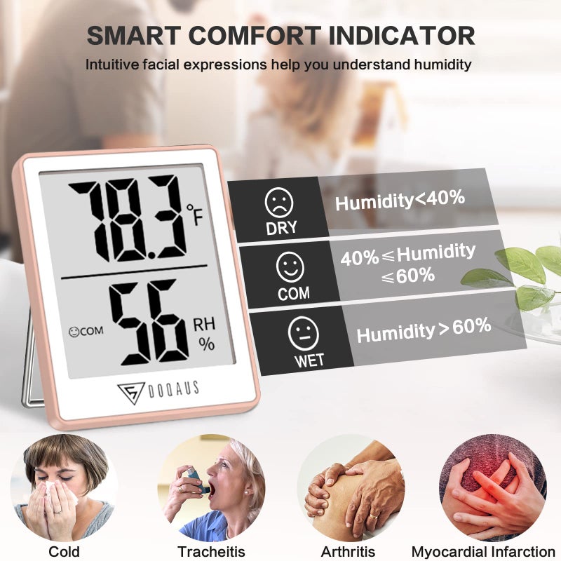 DOQAUS Indoor Thermometer for Home, Room Thermometer Humidity Meter with Temperature Humidity Sensor for Home, Bedroom, Baby Room, Office, Greenhouse, Cellar (Pink) - Image 3