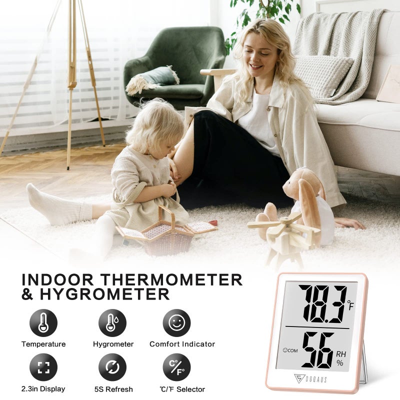 DOQAUS Indoor Thermometer for Home, Room Thermometer Humidity Meter with Temperature Humidity Sensor for Home, Bedroom, Baby Room, Office, Greenhouse, Cellar (Pink) - Image 2