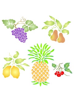Usnyabni Fruit Stencil, 10 x 10 inch (M) - Pear Grape Cherry Pineapple Lemon Fruit Stencils  - Image 1