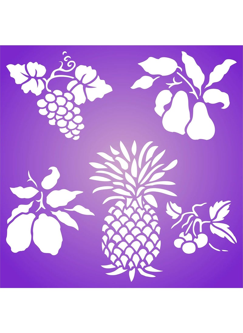 Usnyabni - Fruit Stencil, 10 x 10 inch (M) - Pear Grape Cherry Pineapple Lemon Fruit Stencils - Image 1