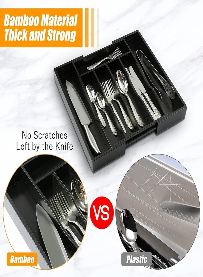 Minitul Drawer Organizer Tray/Kitchen Expandable Utensil Tray/Adjustable Utensil Organizer/Cutlery Silverware Flatware Holder/Divider for Spoons Forks Knives Tableware (Black, 1 Pcs) - Image 5