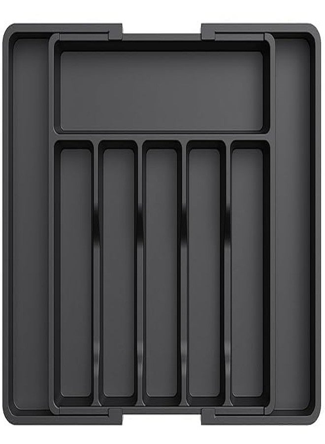 Minitul Drawer Organizer Tray/Kitchen Expandable Utensil Tray/Adjustable Utensil Organizer/Cutlery Silverware Flatware Holder/Divider for Spoons Forks Knives Tableware (Black, 1 Pcs) - Image 1