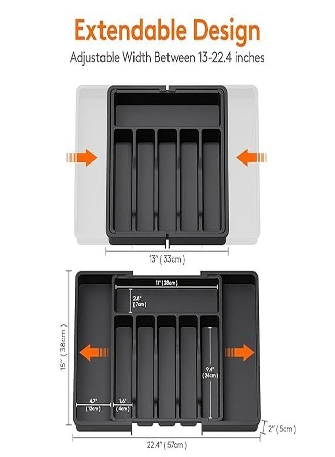 Minitul Drawer Organizer Tray/Kitchen Expandable Utensil Tray/Adjustable Utensil Organizer/Cutlery Silverware Flatware Holder/Divider for Spoons Forks Knives Tableware (Black, 1 Pcs) - Image 2