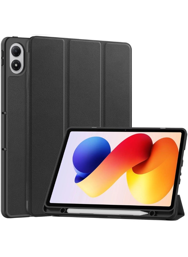 Case For Xiaomi Redmi Pad 2 Pro 12.1 2025 With Pen Holder, All New PU Leather Smart Cover with Auto Sleep Wake Feature Slim Flip Shell Case for Redmi Pad2 Pro Accessories (Black) - Image 1