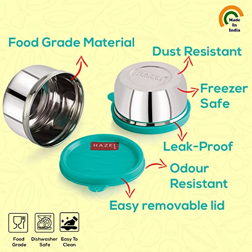 HAZEL Stainless Steel Airtight Containers Set of 2 | Leak Proof Kitchen Storage Boxes with Lids | Small SS Tiffin & Snack Jar, 250 ML Each - Image 3