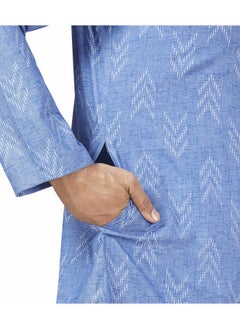 Studio Shringaar Studio Shringaar Men's Cotton Blend Relaxed Fit Ikat Printed Knee Length Kurta(M119, Blue_3XL)  - Image 4