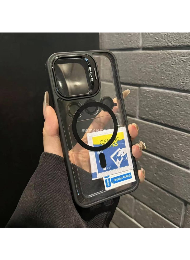 Transparent Magnetic Phone Case with Camera Lens Protection For iPhone 14 Pro, Ring Stand, Mag*Safe Compatible with iPhone 14 Pro (Black, iPhone 14 Pro)  - Image 1