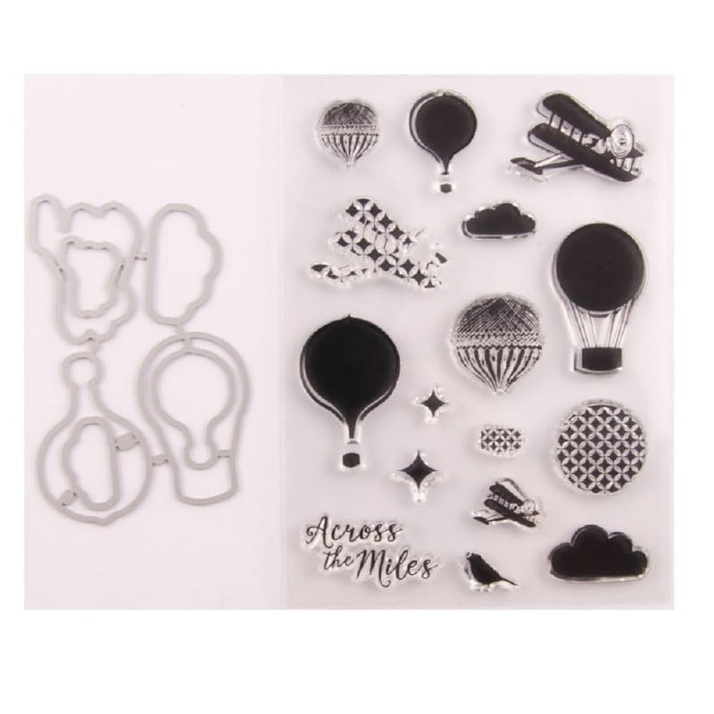 Stamps and Dies for Card Making DIY Scrapbooking Arts Crafts Stamping Metal Cutting Dies Stamps Arts Supplies Clear Silicone Stamps for Gifts HotAir Balloon