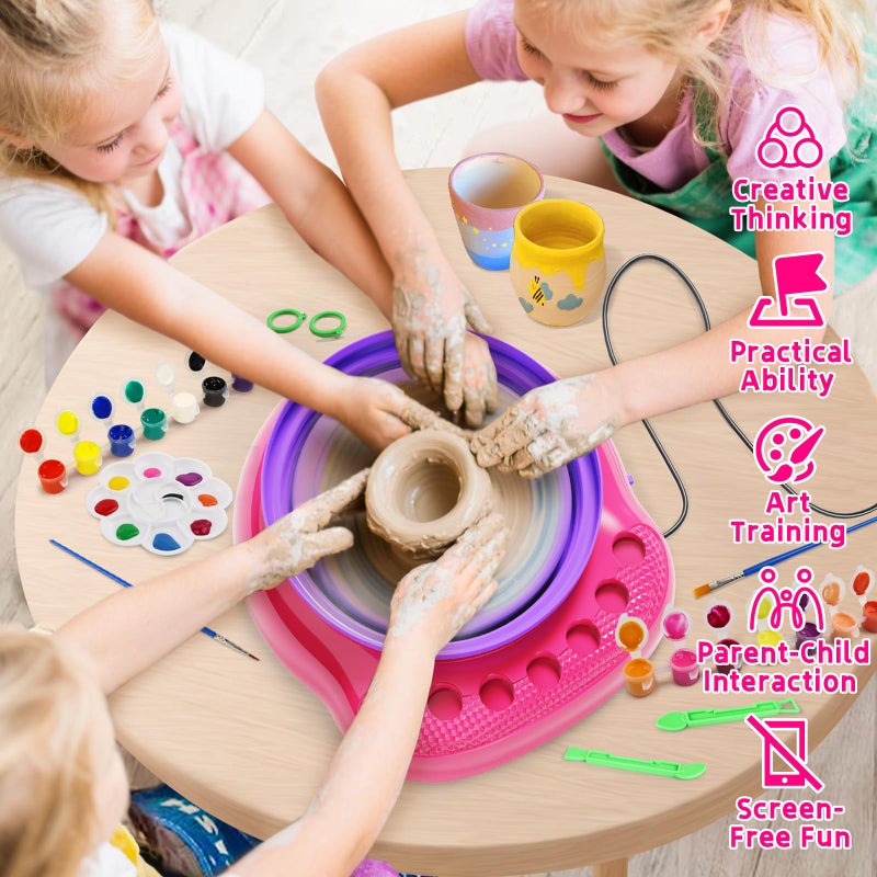 Vinkp Pottery Wheel For Kids - Complete Pottery Painting Kit Arts And Crafts For Kids Ages 8-12 With Air Clay Art Supplies For Girls Boys Toys Birthday Christmas Gifts For 6 7 8 9 10 11 12 - Pink - Image 5