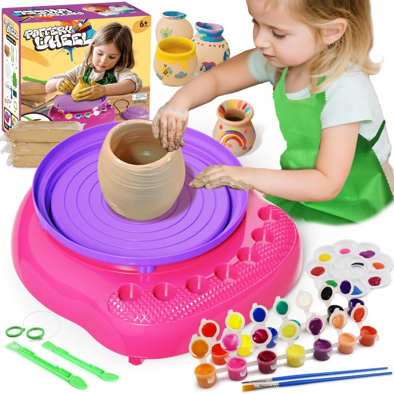 Vinkp Pottery Wheel For Kids - Complete Pottery Painting Kit Arts And Crafts For Kids Ages 8-12 With Air Clay Art Supplies For Girls Boys Toys Birthday Christmas Gifts For 6 7 8 9 10 11 12 - Pink - Image 1
