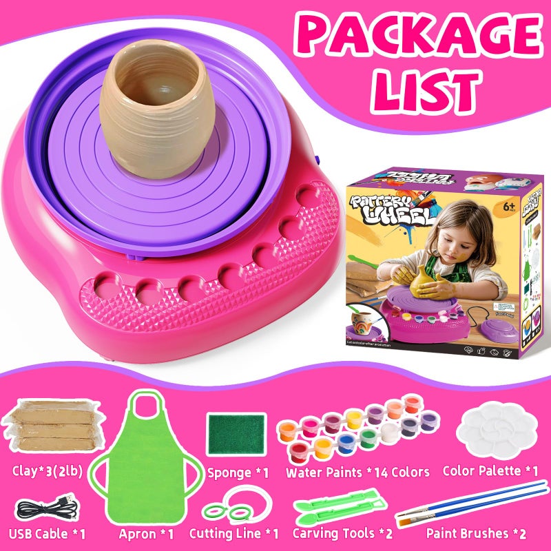 Vinkp Pottery Wheel For Kids - Complete Pottery Painting Kit Arts And Crafts For Kids Ages 8-12 With Air Clay Art Supplies For Girls Boys Toys Birthday Christmas Gifts For 6 7 8 9 10 11 12 - Pink - Image 2