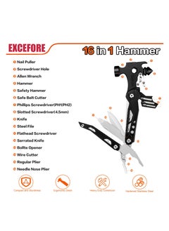 SYOSI 16 in 1 Multitool Hammer, Hammer Multitool, Survival Camping Gear, All in One Small Hammer with Screwdriver Bits Set for Outdoor, Camping, Home DIY Use  - Image 2