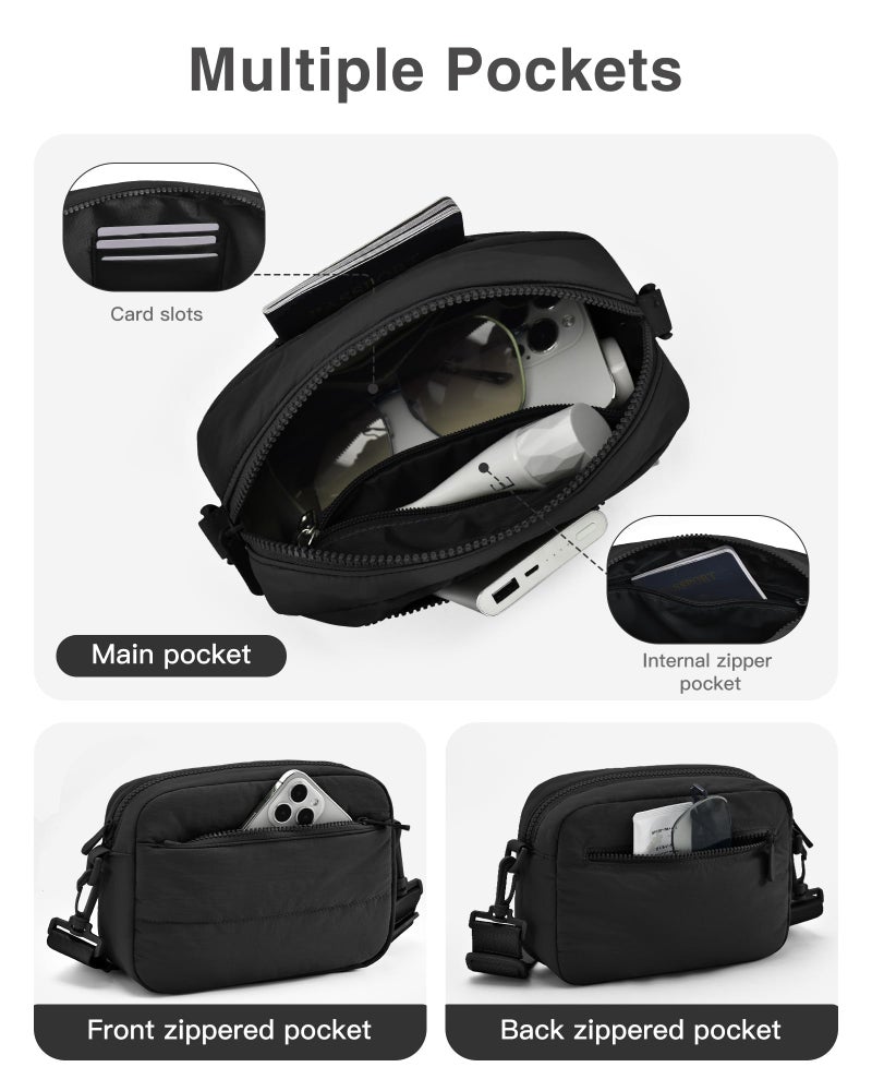 Gitus Crossbody Bags for Women Small Puffy Shoulder Handbag Travel Cross Body Purse with RFID Blocking Cards Slot and Adjustable Strap ï¼ˆBlackï¼‰ - Image 3