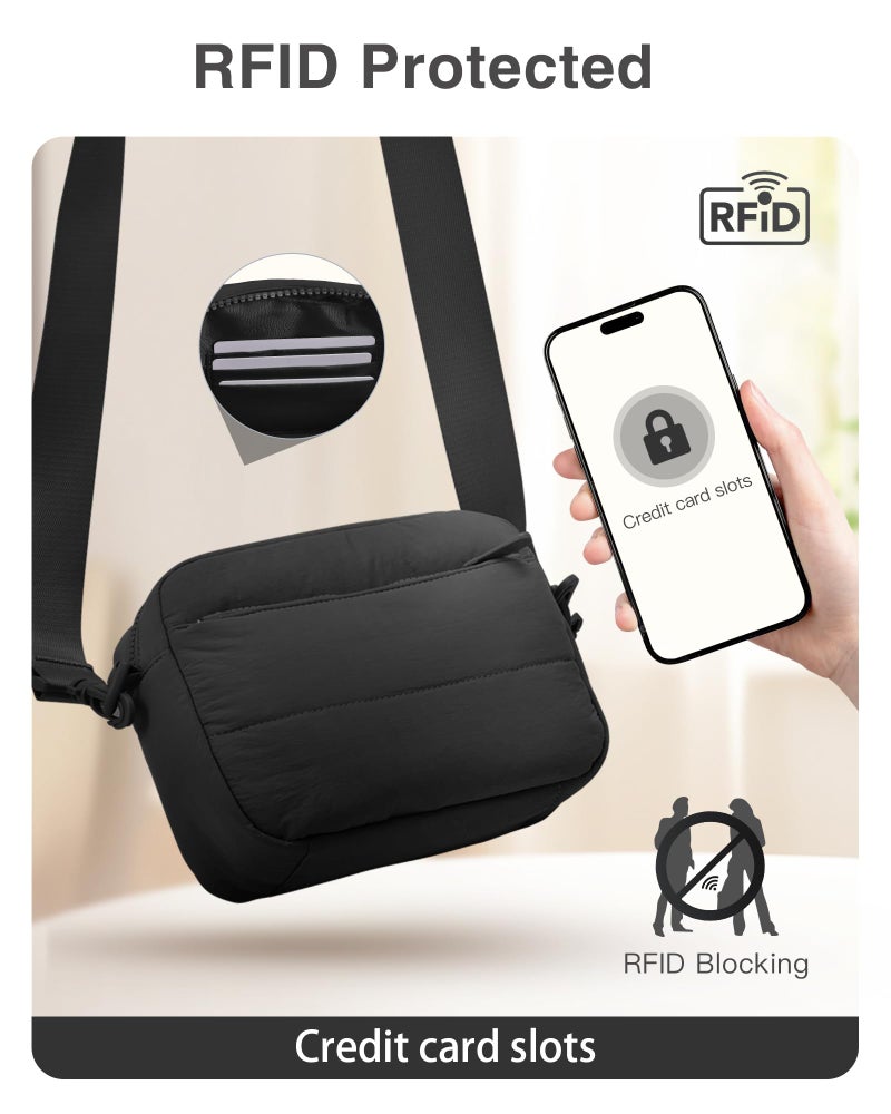 Gitus Crossbody Bags for Women Small Puffy Shoulder Handbag Travel Cross Body Purse with RFID Blocking Cards Slot and Adjustable Strap ï¼ˆBlackï¼‰ - Image 5