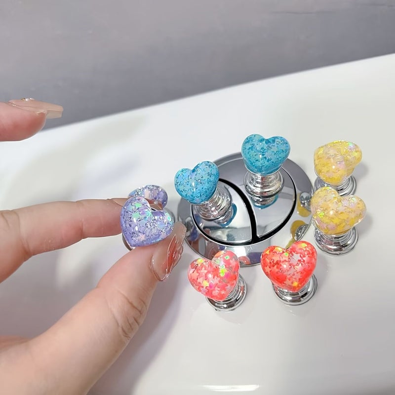 2 Red Heart Shaped Toilet Button Press Kit Non Slip Flushing Handle Universal Fit Easy Install - Image 2
