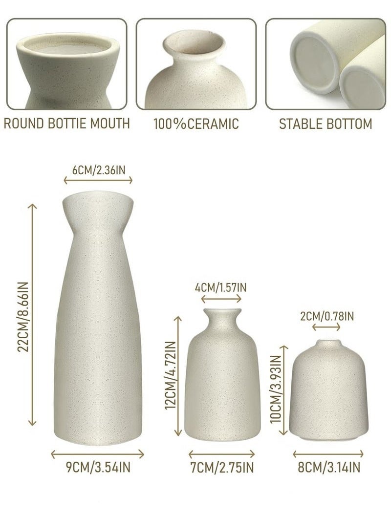 Set of 3 Beige Ceramic vase Small Flower vases for Decor,Modern Home Decor, Vases for Decor,Pampas Grass Vase,Dried Flowers Vases,Living Room,Table Shelf, Centerpieces Decoration  - Image 4