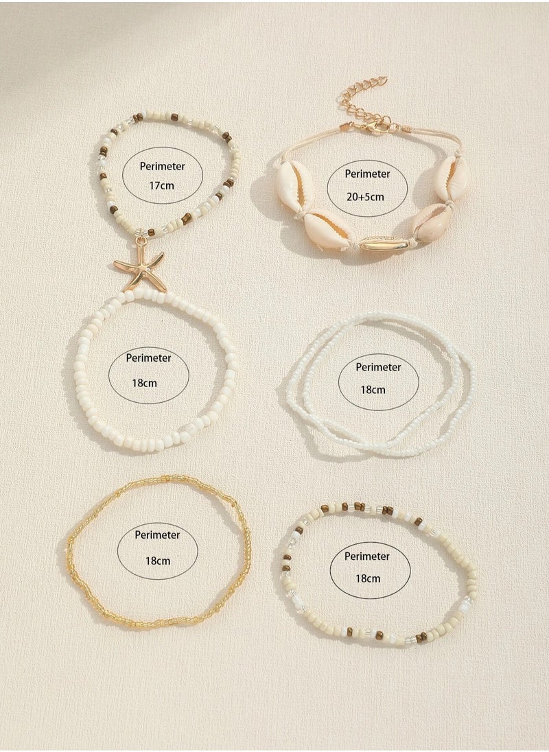 KHAJUL 7-Piece Bohemian Style Beaded Bracelets, Shell Rice Beads, Star Coral Bracelet Starfish Pendant for Women  - Image 3