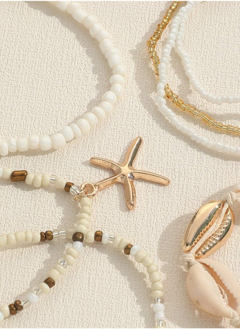 KHAJUL 7-Piece Bohemian Style Beaded Bracelets, Shell Rice Beads, Star Coral Bracelet Starfish Pendant for Women  - Image 5