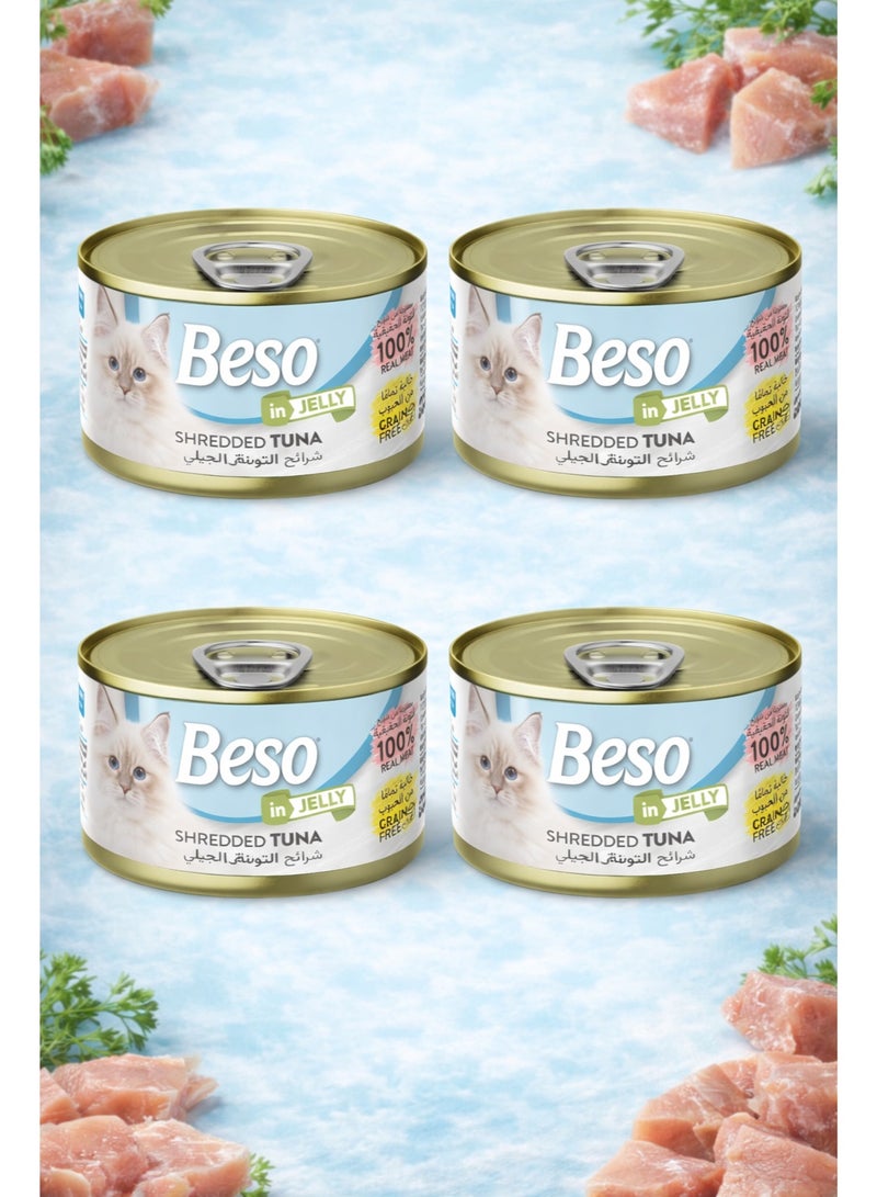 Shredded Tuna in Jelly Canned Wet Cat Food, 100% Real Meat Grain Free Healthy Recipe for Adult Cats, Premium Quality Nutritious Meal with High Protein