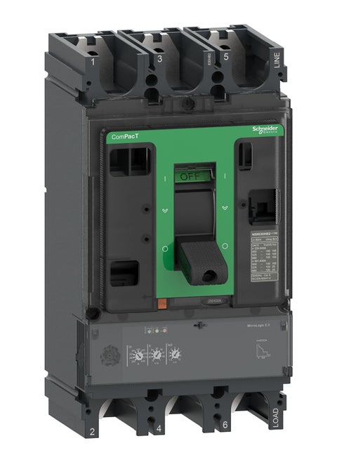 C63F32D630 Circuit breaker ComPacT NSX630F, 36kA at 415VAC, MicroLogic 2.3 trip unit 630A, 3 poles 3d