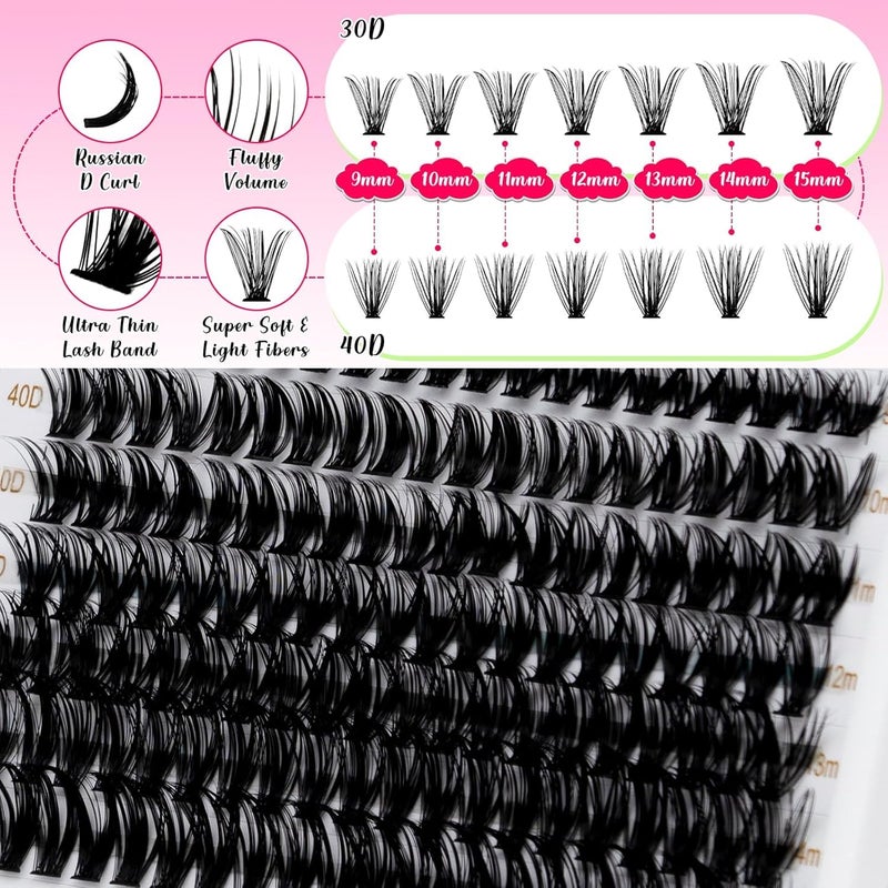 RITALASH Lash Extension Kit 30D+40D DIY Lash Clusters 280pcs Cluster Lashes Individual Lashes Eyelash Extension Kit with Lash Bond and Seal,Lash Tweezers(30D+40D Kit,9-15mm Mixed) - Image 3