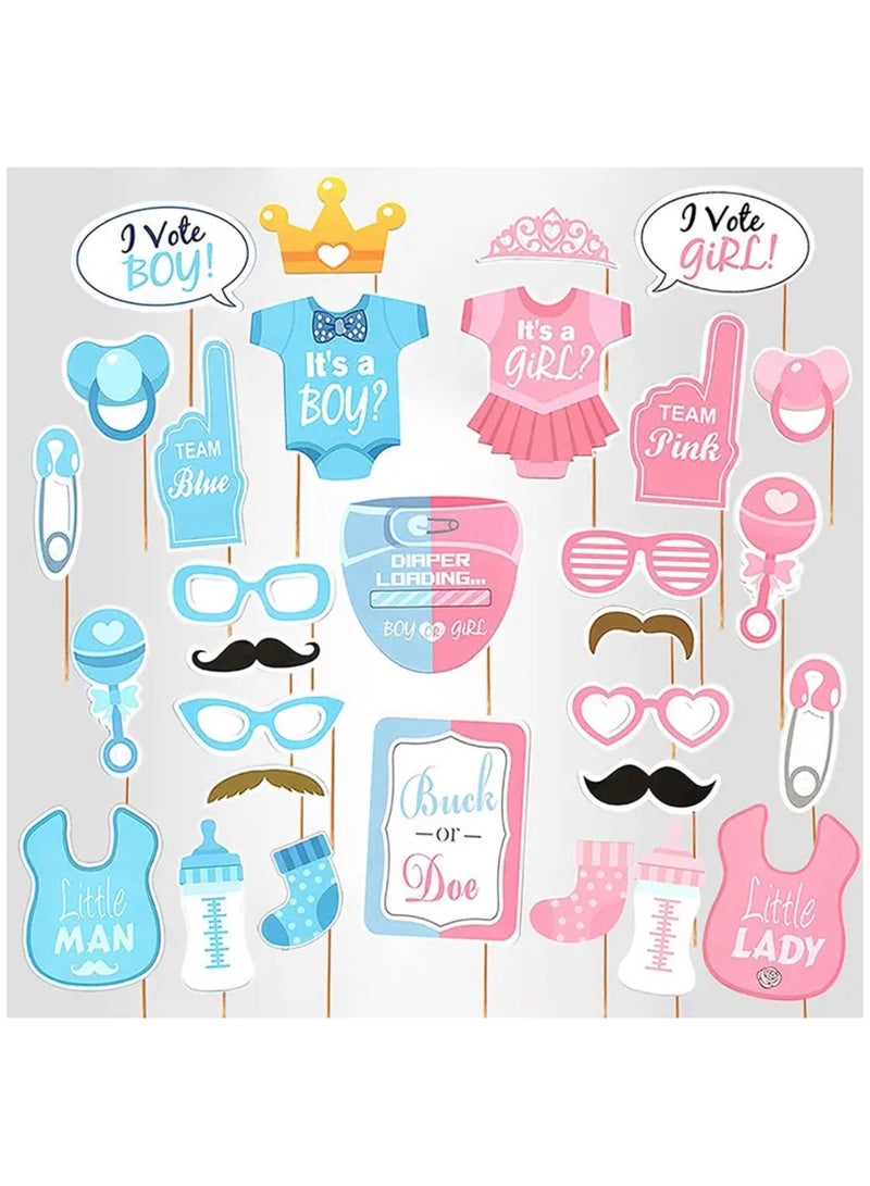 جست كواليتي 30قطعة مجموعة، ديكور الحفلات كشك صور حلفة الكشف عن نوع المولود مستلزمات بنت أو ولد صبي أو فتاة  ديكور الحفلات، أشياء صغيرة، أشياء جمالية لطيفة، أدوات رائعة، عناصر غير عادية - Image 1