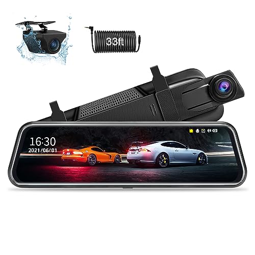 Jansite Upgraded 10'' Rear View Mirror Camera Mirror Dash Cam Front and Rear 1080P Backup Camera Full Touch Screen w Loop Recording, G-Sensor Night Vision 170° Wide Angle - Image 1