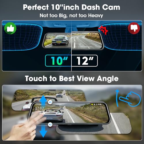 Jansite Upgraded 10'' Rear View Mirror Camera Mirror Dash Cam Front and Rear 1080P Backup Camera Full Touch Screen w Loop Recording, G-Sensor Night Vision 170° Wide Angle - Image 3