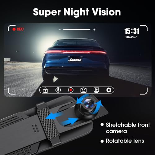 Jansite Upgraded 10'' Rear View Mirror Camera Mirror Dash Cam Front and Rear 1080P Backup Camera Full Touch Screen w Loop Recording, G-Sensor Night Vision 170° Wide Angle - Image 4