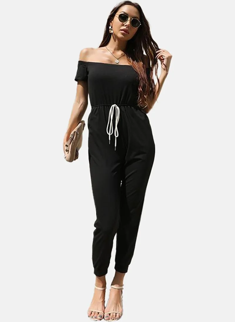 YUNIQEE Black Solid Slim Fit Off-shoulder Jumpsuit