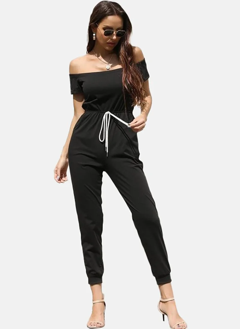 YUNIQEE Black Solid Slim Fit Off-shoulder Jumpsuit