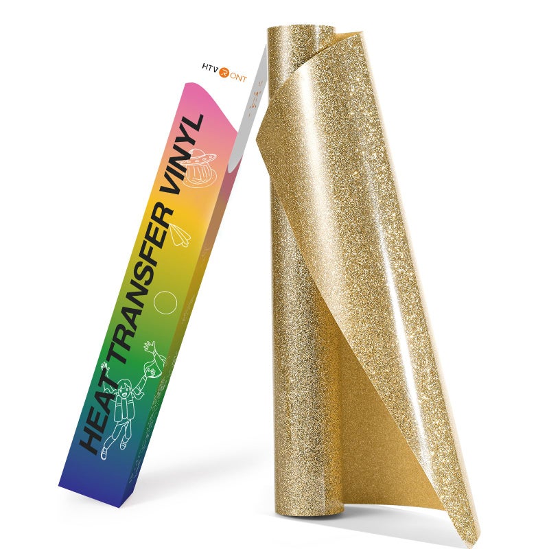 HTVRONT Gold HTV Heat Transfer Vinyl Rolls  10 x 8ft Glitter Gold HTV Vinyl for Shirts  Designs  Easy Cut  Weed