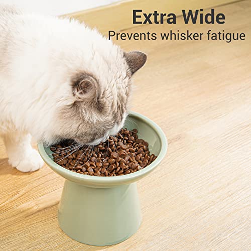 CEEFU Extra Wide Elevated Ceramic Cat Bowl, 6.2" Shallow Dish for Whisker Fatigue Relief, 5" Height for Easy Feeding, Durable Raised Cat Food Bowls, Pack of 2, Sage Green - Image 4