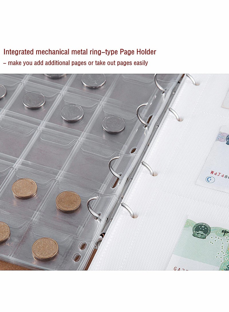 SYOSI Coin Collecting Holder Album, with 150 Coin Pockets and 240 Paper Currency Pockets, Paper Money Currency PU Leather Pockets Collection Supplies Holders - Image 5