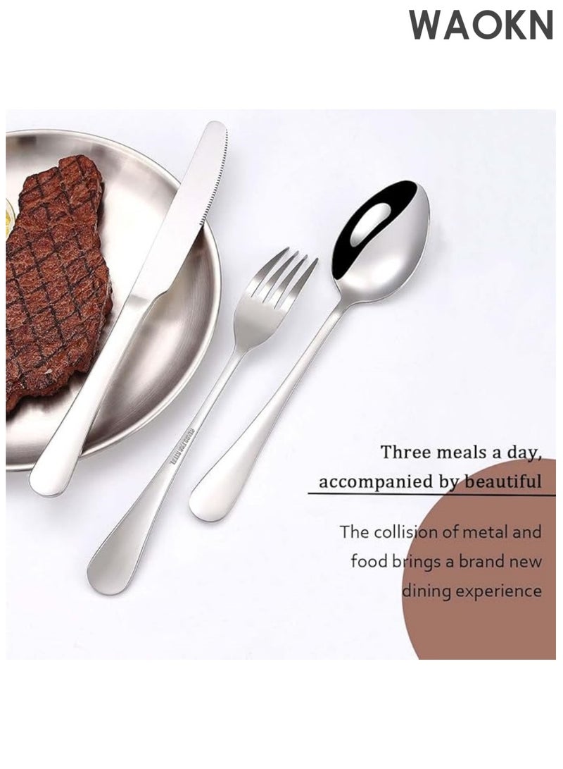 دبليو أيه أو كي أن مجموعة أدوات مائدة خارجية محمولة من 10 قطع من الفولاذ المقاوم للصدأ للتخييم والنزهات ومشبك شرائح اللحم للمشي لمسافات طويلة ومطبخ المخيم مع سكين وشوكة وملعقة وطبق ومشبك شرائح اللحم - Image 4