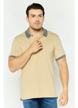 Men Regular Fit Brand Logo Short Sleeve Polo Shirt, Beige