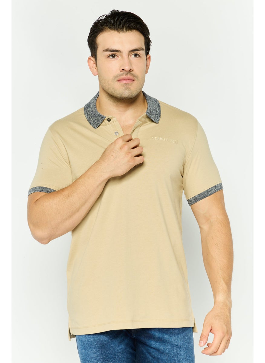 CERRUTI 1881 - Men Regular Fit Brand Logo Short Sleeve Polo Shirt, Beige - Image 1