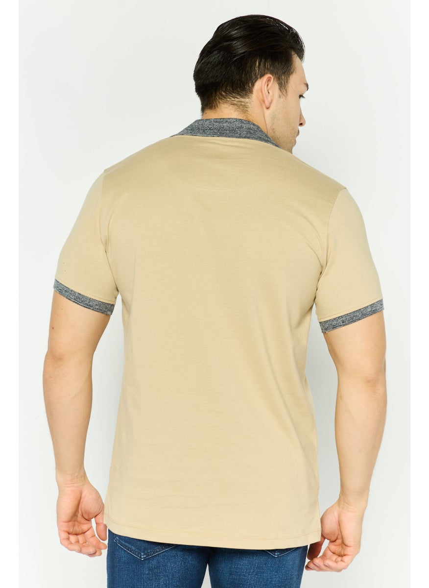 CERRUTI 1881 - Men Regular Fit Brand Logo Short Sleeve Polo Shirt, Beige - Image 1