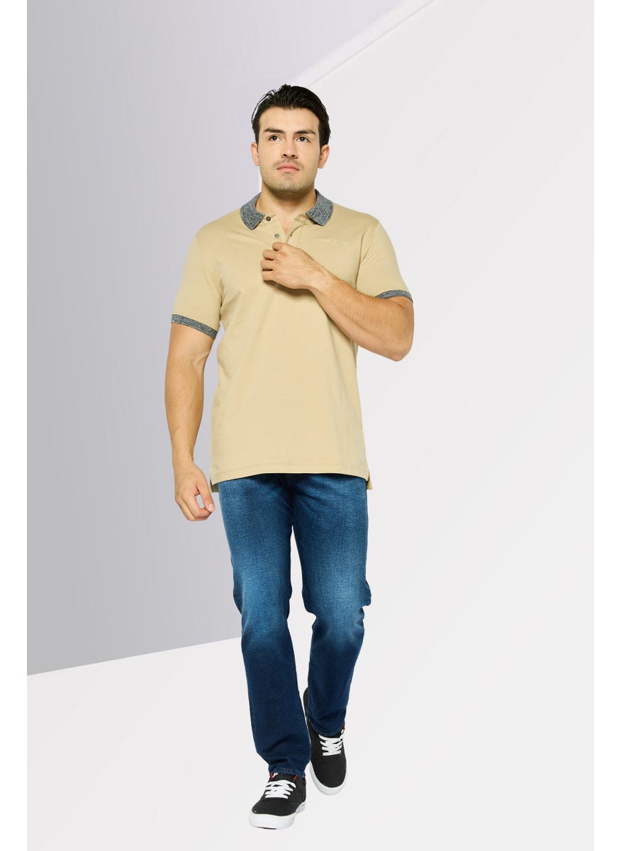 CERRUTI 1881 - Men Regular Fit Brand Logo Short Sleeve Polo Shirt, Beige - Image 1