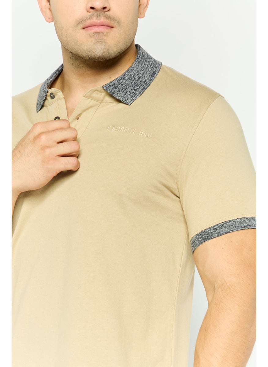 CERRUTI 1881 - Men Regular Fit Brand Logo Short Sleeve Polo Shirt, Beige - Image 1