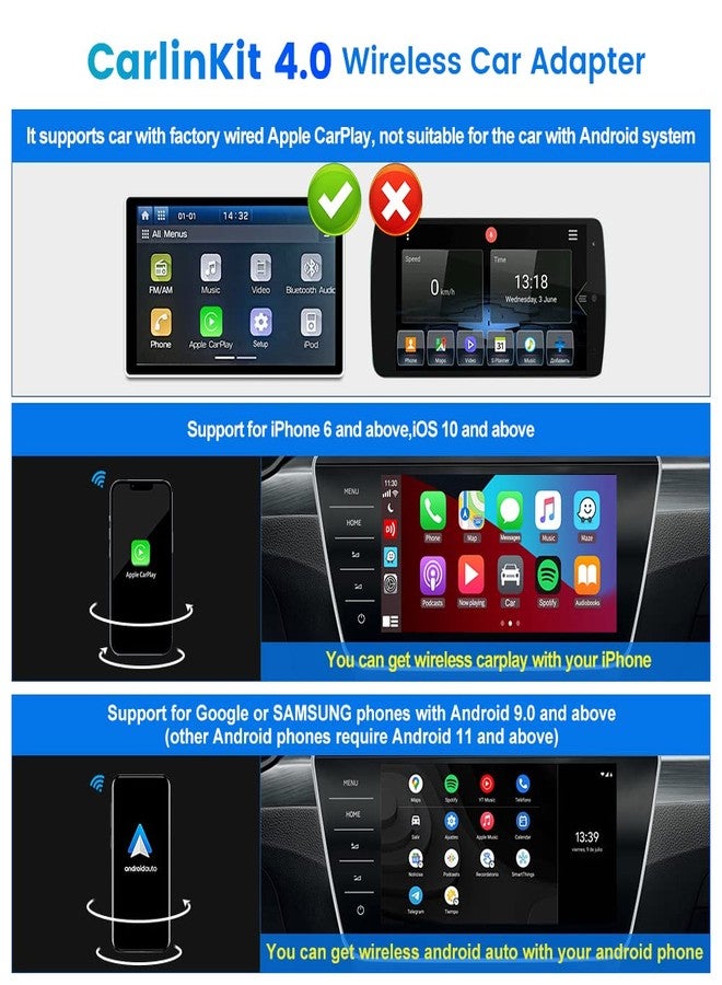 Carlinkit CarPlay Android Auto Adapter, 4.0 Wired to Wireless Newest Dongle, 10s Seamless Auto Connect / OTA Upgrade / Built-in GPS, Compatible with Wired CarPlay Cars - Image 2