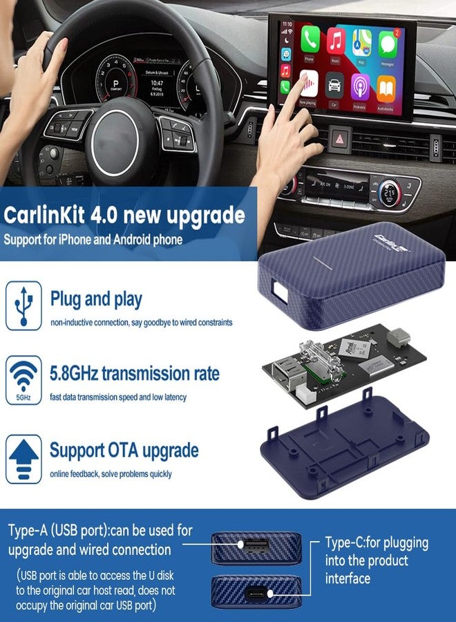 Carlinkit CarPlay Android Auto Adapter, 4.0 Wired to Wireless Newest Dongle, 10s Seamless Auto Connect / OTA Upgrade / Built-in GPS, Compatible with Wired CarPlay Cars - Image 3