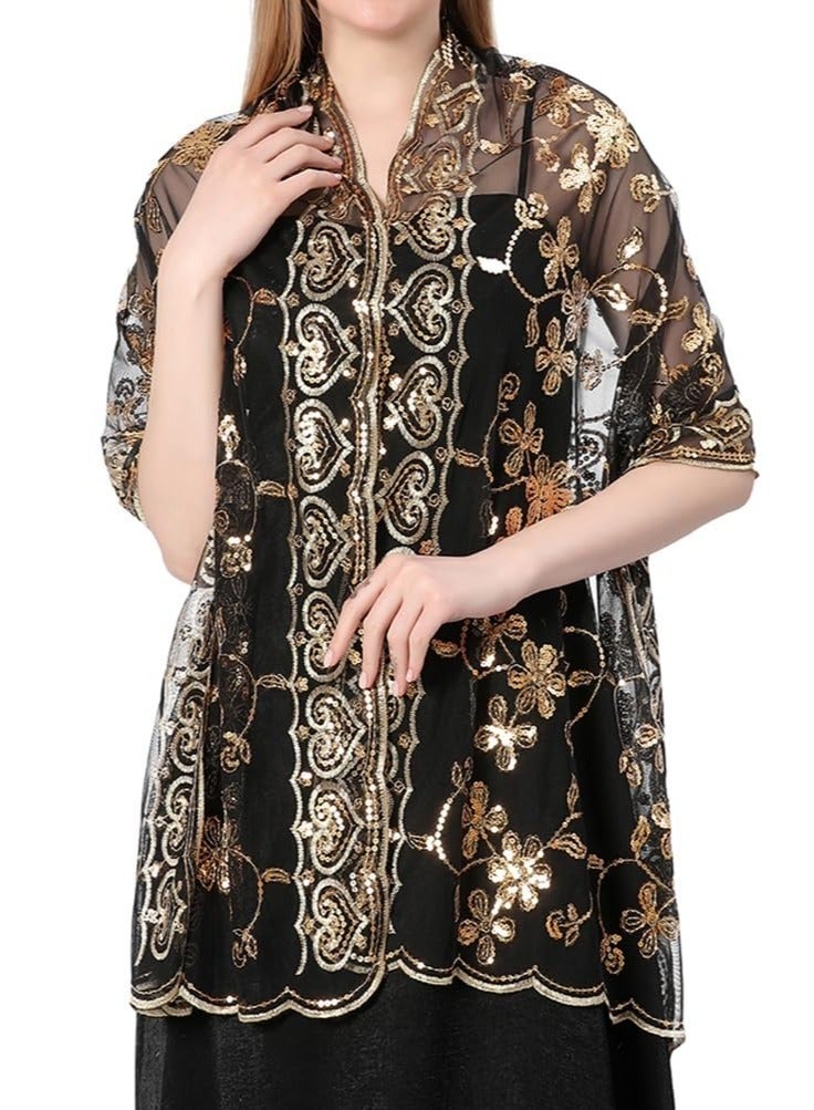 Captaintech Ladies 1920s Shawl and Wrap Sparkling Sequin Beaded for Evening Party Dress Wedding Scarf Women Bride, Wraps Bridal Capelet Cape Deco Bolero Flapper Cover Up - Image 3