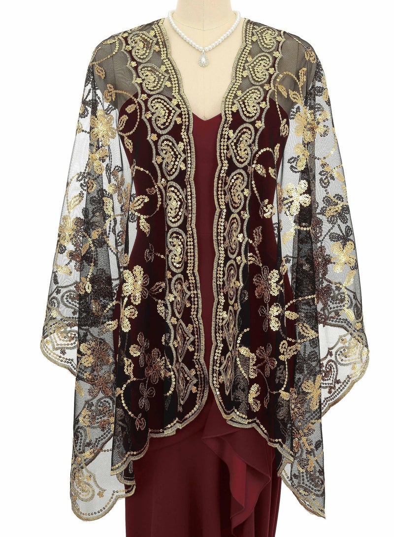 Captaintech Ladies 1920s Shawl and Wrap Sparkling Sequin Beaded for Evening Party Dress Wedding Scarf Women Bride, Wraps Bridal Capelet Cape Deco Bolero Flapper Cover Up - Image 4