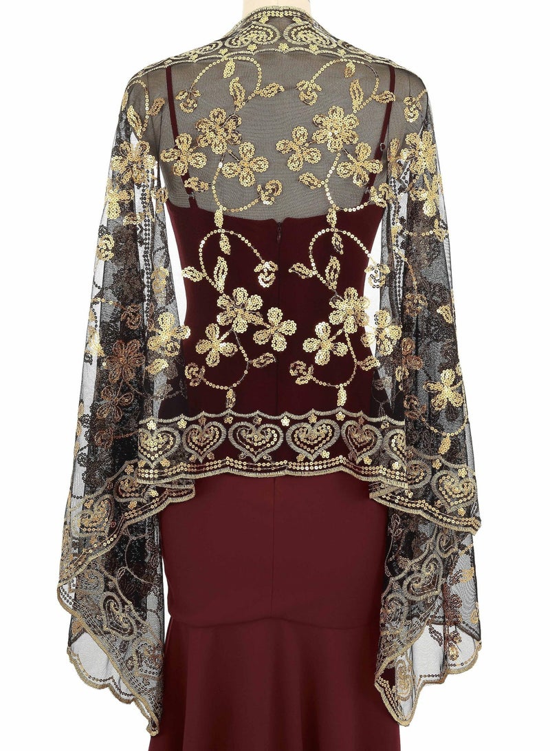 Captaintech Ladies 1920s Shawl and Wrap Sparkling Sequin Beaded for Evening Party Dress Wedding Scarf Women Bride, Wraps Bridal Capelet Cape Deco Bolero Flapper Cover Up - Image 5