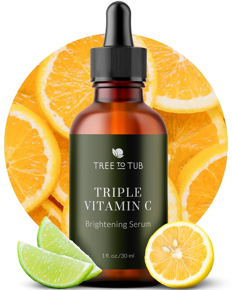 Tree To Tub Illuminating Vitamin C Serum  Triple Vitamin C Hydrating Serum for Face  3x Vitamin C  Hyaluronic Acid  Maximum AntiAging Power  Glow  Antioxidant Serum for Dry Sensitive Skin