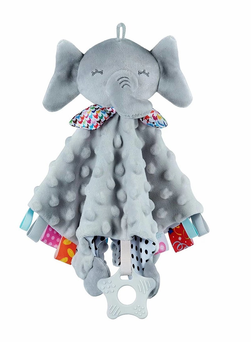 Baby Security Blanket with Tags Teether Elephant Soft Baby Blankets for Boys and Girls Newborn Toys Snuggle Toy Baby Lovey Dotted Blanket Elephant Soothing Toy - Image 1