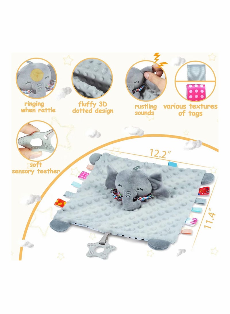 Baby Security Blanket with Tags Teether Elephant Soft Baby Blankets for Boys and Girls Newborn Toys Snuggle Toy Baby Lovey Dotted Blanket Elephant Soothing Toy - Image 5