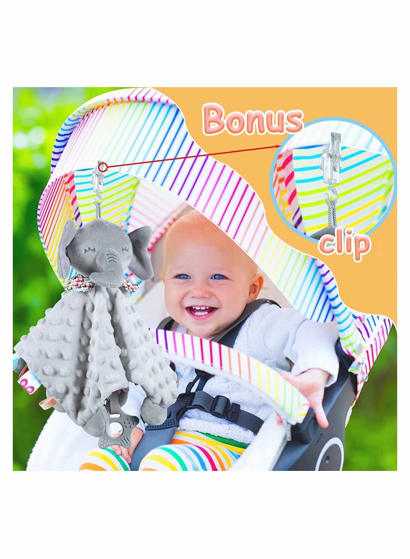 Baby Security Blanket with Tags Teether Elephant Soft Baby Blankets for Boys and Girls Newborn Toys Snuggle Toy Baby Lovey Dotted Blanket Elephant Soothing Toy - Image 2